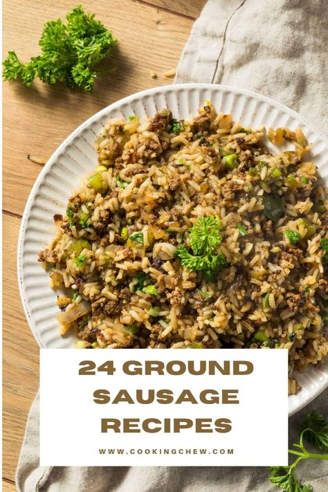 Are you trying to find the best ground sausage recipes? We've rounded up 24 recipes using ground sausage that are sure to inspire you. Easy Ground Sausage Dinner Recipes, Ground Sage Sausage Recipes, Country Pork Sausage Recipes, Ground Chicken Sausage, Recipes With Pork Sausage Ground, Ground Breakfast Sausage Recipes For Dinner, Meals With Pork Sausage Ground, Loose Sausage Recipes, Ground Sausage Recipes For Dinner Easy