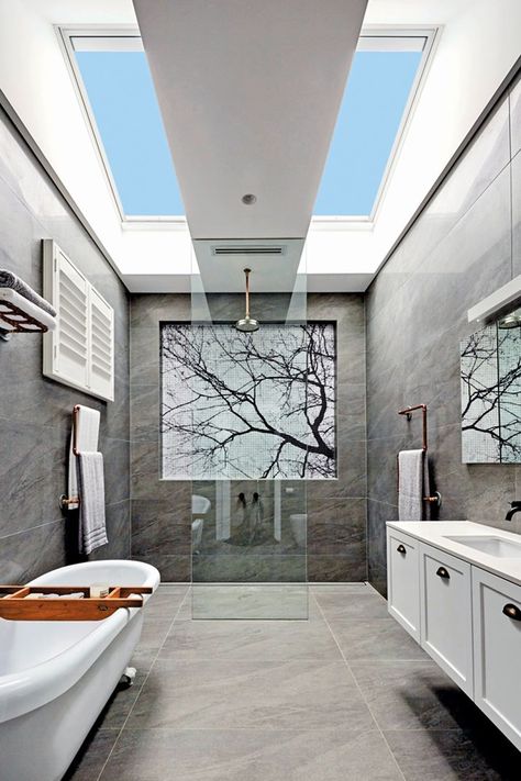 Skylight Ideas, Toilette Design, Skylight Design, Velux Skylights, Large Bathroom, Bad Inspiration, Bathroom Redesign, Bathroom Red, Bathroom Trends