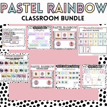 My first decor bundle is here! Rainbow Pastel has the basics you need for your classroom!Calendar - either can be flip or use a pocket chartNameplates - Editable on powerpoint! Options for each grade span (primary and upper)Number Posters - Skip counting, number postersAlphabet - Options for each gr... Rainbow Pastel Classroom, 2 D Shapes, Pastel Classroom Theme, Pastel Rainbow Decor, Pastel Classroom Decor, Pastel Classroom, Math Posters, Number Posters, Calendar Math