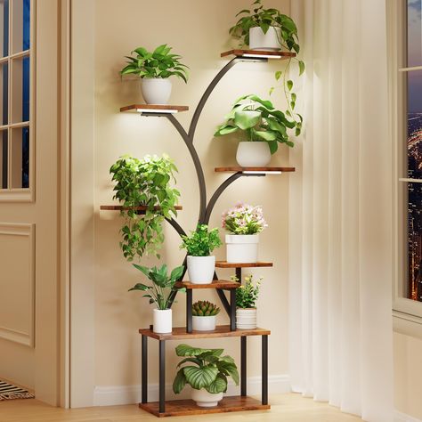 PRICES MAY VARY. 【Plant Stand with Grow Light】In order to promote the healthy growth of indoor plants, we equipped this indoor plant stand with LED full-spectrum, multiple adjustable grow lights to meet the lighting conditions that plants need most at different stages. You can put this plant stand anywhere indoors. No need to frequently move the plants outdoors to absorb light. 【Multifunctional Indoor Plant Stand】This metal plant shelf is designed with a tree-shaped structure, and its unique sha Plants In Apartment Ideas, Plant Stand With Grow Light, Metal Plant Shelf, Plant Stand Shelf, Tall Plant Stand, Plant Rack, Indoor Plant Stand, Tall Plant, Corner Plant