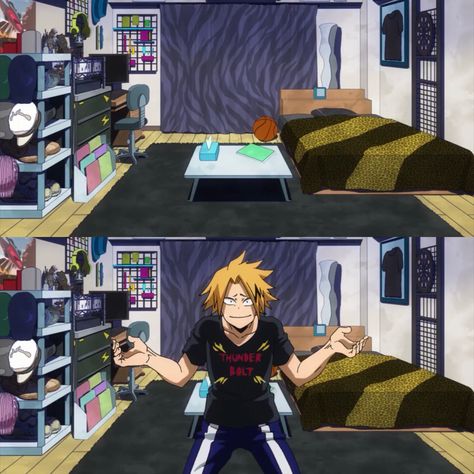 Kaminari Denki || Boku no Hero Academia My Hero Academia Bedroom, Ua Dorm Room, Mha Bedrooms, Mha Shifting Visuals, My Hero Academia Denki Kaminari, My Hero Academia Denki, Mha Shifting, Shifting Visuals, Mha Dr