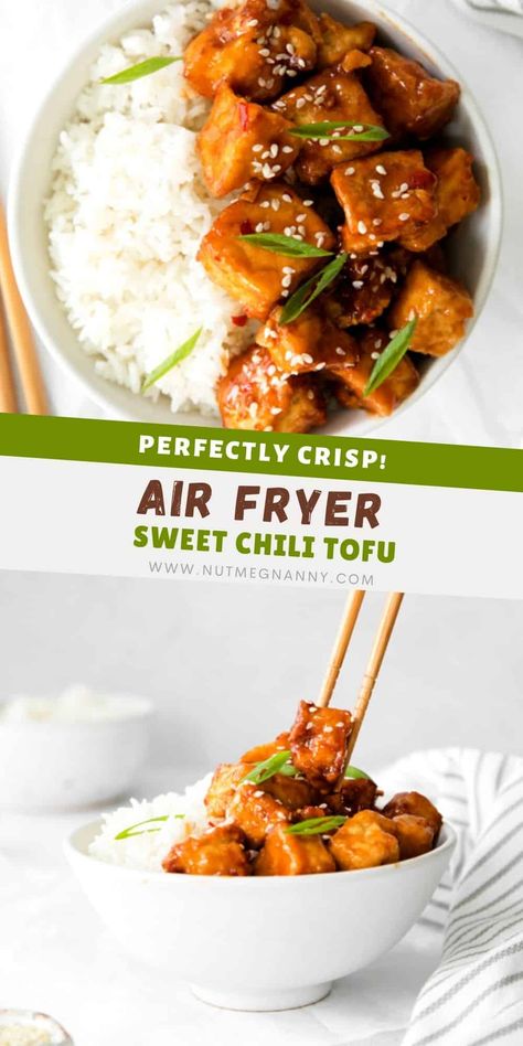 Tofu Air Fryer, Sweet Chili Tofu, Chili Tofu, Sweet Chili Sauce Recipe, Tofu Chicken, Meatless Dinner, Air Fryer Dinner Recipes, Tasty Vegetarian Recipes, Sweet Chilli