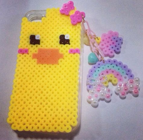 Duck Phone case Perler Phone Case, Perler Bead Phone Case, Duck Phone Case, Crochet Phone Case, Pouch Ideas, Melt Beads Patterns, Phone Case Holder, Easy Perler Bead Patterns, Crochet Phone Cases