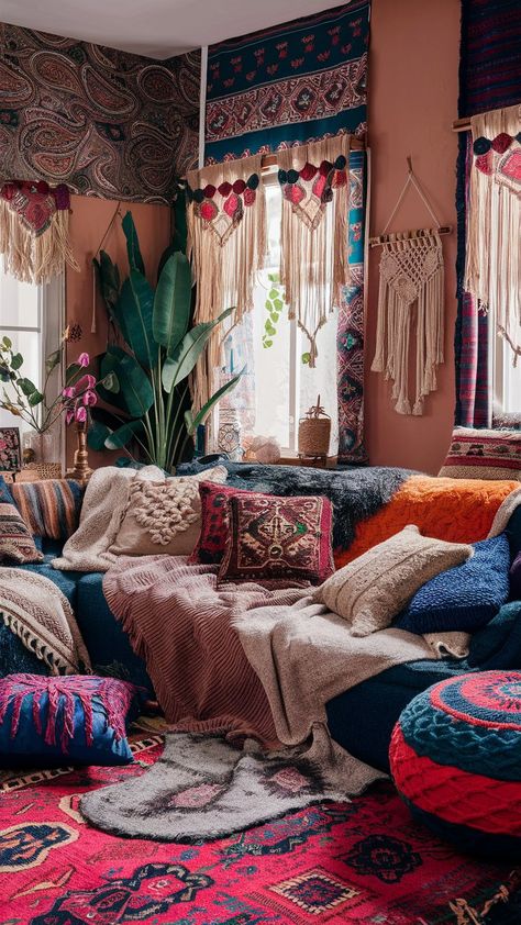 13 Bohemian Living Room Decor ideas – Balanced Home Living Bohemian House Decor Living Room, Hippie Living Room Decor, Bohemian Chic Living Room, Hippie Living Room, Modern Boho Design, Boho Hippie Decor, Eclectic Decor Bohemian, Bohemian Decorating, Boho Apartment