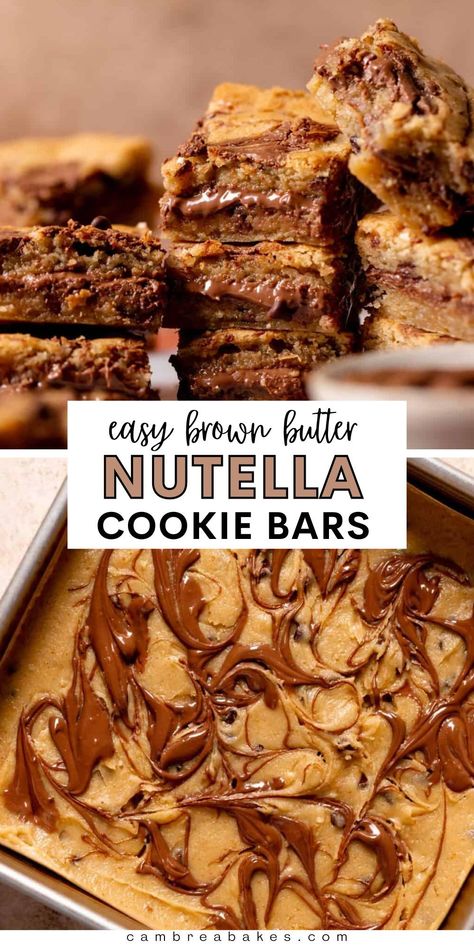 Nutella Marshmallow Recipes, Nutella Cookie Bars, Baking With Nutella, Nutella Dessert Recipe, Nutella Treats, Nutella Bars, Biscoff Cookie Recipe, Cambrea Bakes, Nutella Bar