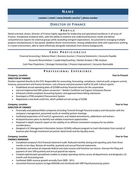 Director of Finance Resume: Samples & Examples for 2020 #resumesample #resumetemplate #resumeexample Finance Resume, Director Resume, Accountant Resume, Professional Resume Examples, Resume Profile, Job Tips, Summary Writing, Management Information Systems, Job Resume Template