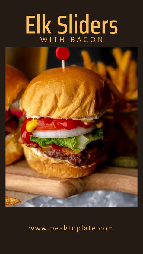 Grilled Elk Burger Sliders with Bacon Elk Burger, Elk Recipes, Game Meat, Brioche Rolls, Burger Sliders, Game Recipes, Wild Game Recipes, Venison Recipes, Summer Meal