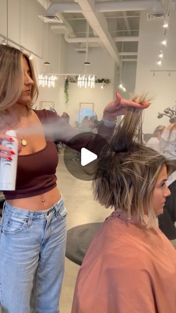 ally barone NJ + SWFL HAIRSTYLIST on Instagram: "How to use texturizing spray✨ @unite_hair Texturiza Spray⚡️ After your hair is dry and has the waves/style you want, rake your fingers through and spray starting in the back and at the crown for some volume. Then spray the sides and front. Lift the hair and spray as you go where you want more fullness💖  Removed weight & texturized with Symmetry 10/10 Reversible Texturizer & Symmetry 30/2 Reversible Blender ✂️ 15% off code Ally15 ✨  #btconeshot2024_stylingvideo #btconeshot2024_educationalpost  #hairbyallybarone #arcscissors #madeinjapan #arcpartner #unitehair #bluntbob #behindthechair #texturedbob #texturedhaircut #90sbob #bobhaircut #haircutspecialist #whiteopalhairco #modernhaircut #asburyparknj #texturedhaircut #njhair #njhairstylist #njh Hair Volume Spray, Hot Haircuts, Textured Haircut, Texture Spray, Hair Mistakes, Modern Haircuts, Finger Waves, Hair Techniques, Hair Styles Color