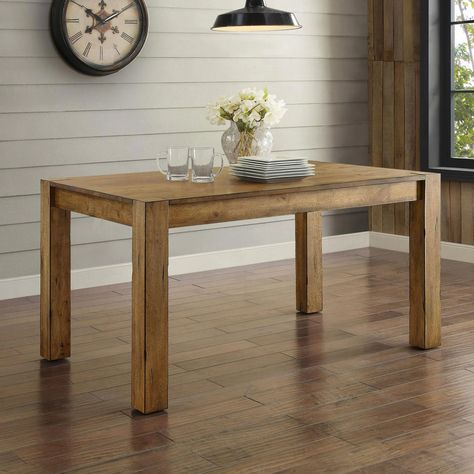 Better Homes & Gardens Bryant Solid Wood Dining Table, Rustic Brown - Walmart.com Better Homes And Gardens Walmart, Small Farmhouse Dining Table, Rectangle Kitchen Table, Wood Dining Table Rustic, Wood Dining Room Table, Dining Table Rustic, 5 Piece Dining Set, Farmhouse Dining Table, Stylish Chairs