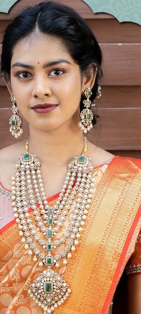 Victoria Sets Gold, Diamond Panchlada Necklace, Victorian Jewelry Indian Bride, Victorian Collections Jewellery, Stone Haram Designs Gold, Pachi Work Jewellery, Victorian Jewelry Indian, Diamond Haram, South Wedding