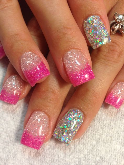 Neon Glitter Nails, Disco Nails, Purple Glitter Nails, Fake Nails Designs, Gel Nail Art Designs, White Nail Designs, Party Nails, Nail Swag, Sparkly Nails