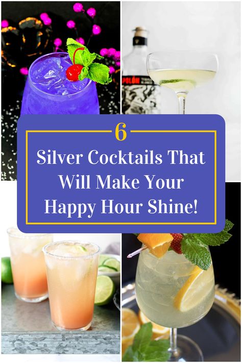 Collage of 4 silver cocktails. Glitter Cocktails, Silver Cocktail, Fancy Drinks, Delicious Drinks, Shimmer And Shine, Host A Party, In The Mood, The Spot, Mixology