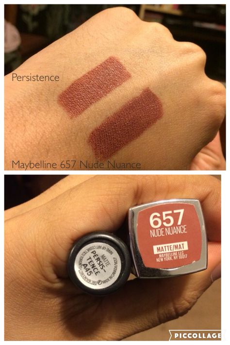 Hey guys!! These are my two everyday lip sticks that I wear. As labeled, they are actually two different lip sticks! On the left in both photos is the matte lipstick called Persistence from Mac. It was 20$ which is a little expensive but well worth it. If you are looking for something cheaper with this same color, then you should buy Maybelline's Nude Nuance in 657. You can find this in your local Walmart for only 7 dollars! Mac Persistence Lipstick, Maybelline Nude Nuance, Everyday Lip Color, Maybelline Lipstick Shades, Mac Velvet Teddy, Lip Sticks, Maybelline Lipstick, Noah Cyrus, Lipstick Shade