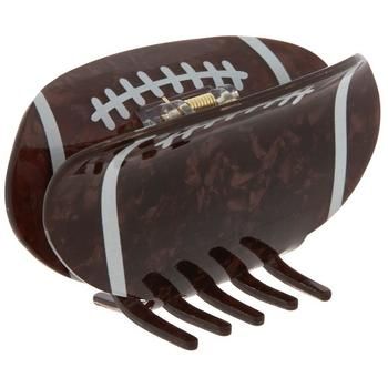 Dimensions: 4" x 2.25" Material: Plastic & Metal Color: Brown & White Age Grade: 8+ Quantity: 1 Dress up for the big game in style with this Football Claw Clip! This fun accessory is shaped like a football with a brown marbled body and white detailing. Pair this clip with a team-colored outfit to rock your next watch party! Football Accessories, Grade 8, Watch Party, Football Party, A Football, Big Game, Claw Clip, Hobby Lobby, Metal Color