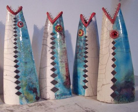 Let's make our own version! Feisty Fish!: Ceramic Interior, Clay Fish, Raku Kiln, Pottery Animals, Sculptures Céramiques, Ancient Pottery, Fish Sculpture, Ceramic Fish, Clay Animals