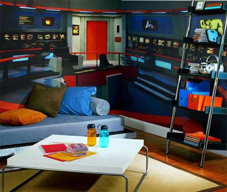 The 32 Geekiest Bedrooms Of All Time - BuzzFeed Mobile Man Cave Must Haves, Best Man Caves, Star Trek Bridge, Nerd Room, Large Wall Murals, Starship Enterprise, Star Trek Enterprise, Star Trek Tos, Cool Rooms