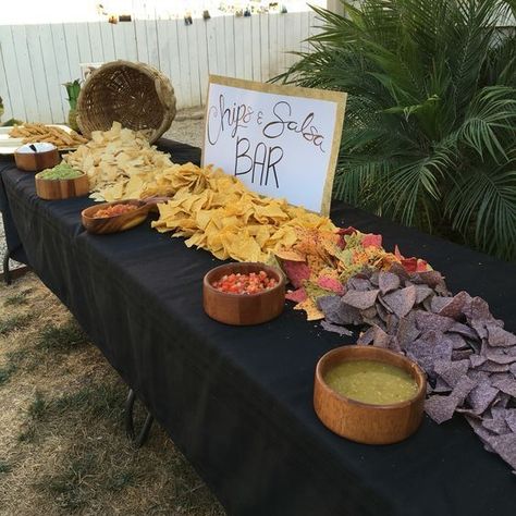 Best Food Bar Ideas For A Graduation Party | 15 Genius Food Bar Spreads Reception Buffet, Buffet Wedding Reception, Salsa Bar, Mexican Bridal Showers, Chips Salsa, Graduation Party Foods, Party Food Ideas, Reception Food, Boda Mexicana