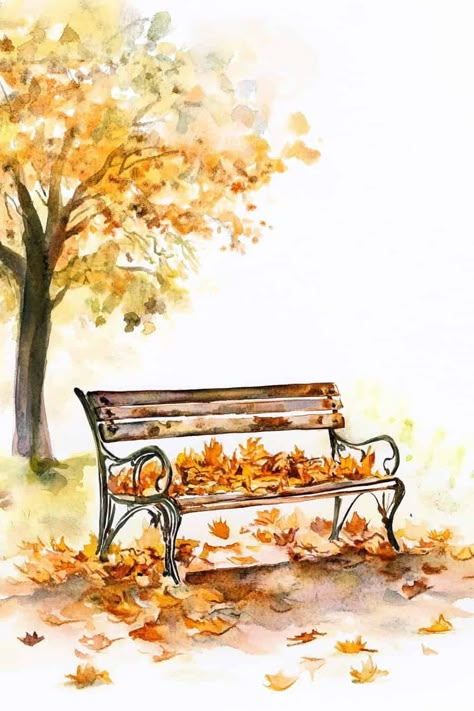 Fall Watercolor Background, Drawing Autumn Ideas, Watercolor Ideas Easy Simple, Autumn Canvas Painting Ideas, Simple Fall Painting Ideas, Water Paint Easy, Autumn Watercolor Paintings Easy, Fall Drawings For Kids, Autumn Drawing Ideas Easy