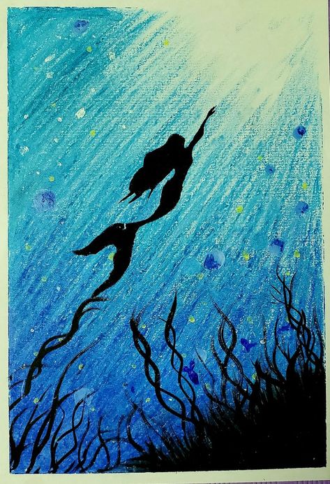 Mermaid Underwater Drawing, Mermaid Painting Acrylic, Mermaid Paintings Acrylic, Under Water Drawing, Aquatic Painting, Under The Sea Drawing, Water Acrylic Painting, Under The Sea Painting, Abstract Mermaid