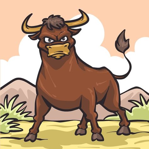 Free vector hand drawn cartoon bull ill... | Free Vector #Freepik #freevector #artwork #illustration-art #cartoon-art #illustrations How To Draw Bull, Malaysia Outfit, Bull Art Drawing, Animal Drawings For Kids, Toro Vector, Baby Animal Coloring Pages, Bull Cartoon, Softball Awards, Bull Illustration