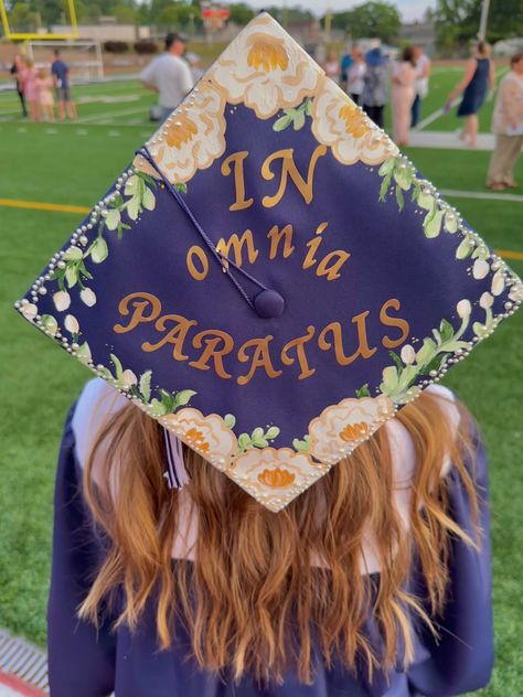 in omnia paratus grad cap In Omnia Paratus, Senior Crowns, Grad Cap Designs, Senior Trip, Grad Cap, Graduation Cap, Cap Design