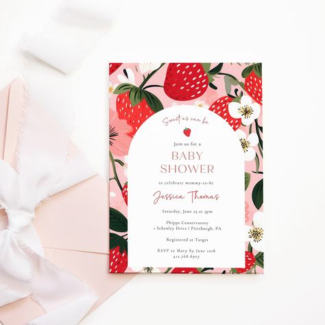 Edit Font, Strawberry Baby, Invitation Baby Shower, Baby On The Way, Adorable Baby, Event Styling, Font Styles, Personalized Prints, Baby Shower Invitation