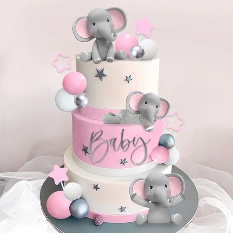 Elephant Theme Cake, Elephant Theme Birthday Party, Pink Elephant Cake, Baby Shower Cake Designs, Pink Cake Toppers, Elephant Baby Shower Cake, Cake Designs For Girl, Elephant Cake Toppers, Elephant Cake