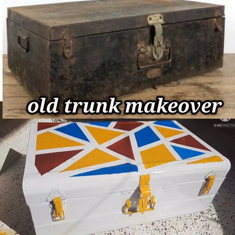 Old iron truck makeover Iron Trunk Box Decor, Trunk Makeover, Trunk Box, Painted Trunk, Trunk Boxes, Old Trunks, Boutique Dress Designs, Boutique Dress, Dress Designs