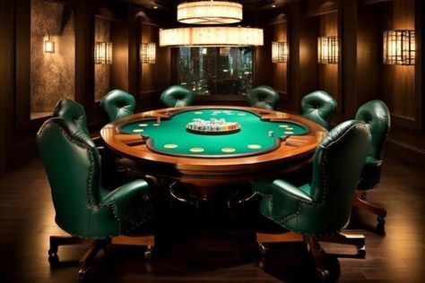 Poker Room Ideas, Poker Chairs, Poker Room Decor, Poker Table And Chairs, Table Poker, Custom Poker Chips, Poker Hands, Poker Room, Create A Signature