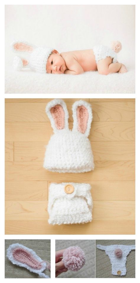 Baby Knitting Free, Baby Bunny Outfit, Baby Bunny Hat, Kids Hats Patterns, Crochet Diaper Cover, Crochet Baby Bonnet, Hat Patterns Free, Crochet Easter, Crochet Baby Boy