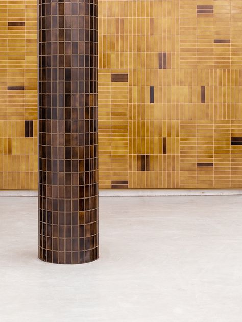 Formafantasma and Dzek create ExCinere volcanic-ash-glazed tiles Tiled Column, Wall Tile Patterns, Earthy Tiles, Corporate Architecture, Tile Exterior, Pool Building, Dubai Design, Maida Vale, Architectural Materials