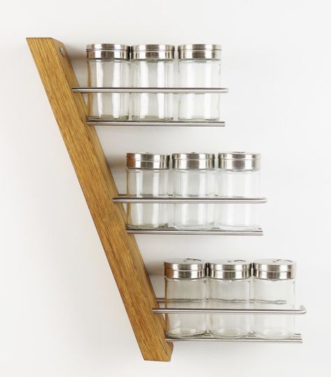 Wooden Spice rack stainless steel oak exclusive solid wood Closet Door Storage, Revolving Spice Rack, Wall Spice Rack, Wood Spice Rack, Spice Holder, Wooden Spice Rack, Spice Rack Organiser, Kitchen Organisation, Metal Furniture Design