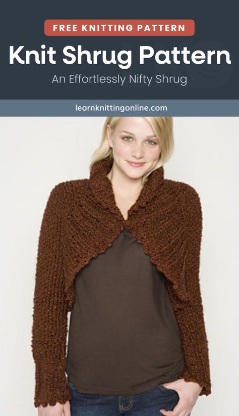 Knit Shrug Pattern Free Easy, Knit Shrug Pattern Free, Shrug Pattern Free, Knit Shrug Pattern, Winter Knitting Patterns, Shrug Knitting Pattern, Fall Knitting Patterns, Knit Bolero, Knit Top Patterns