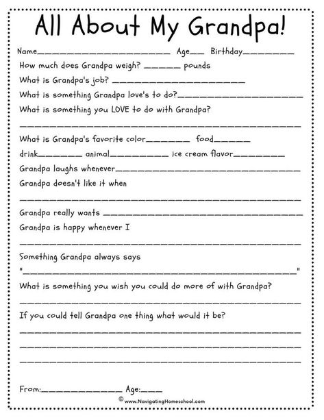 All about my grandpa questionnaire Father's Day Kids Questionnaire, Fathers Day Crafts For School Age Kids, Fathers Day Fill In The Blank For Kids, Father's Day All About Dad Printable, Fathers Day Survey For Kids, Father's Day Questionnaire For Kids, Fathers Day Kids Questionaire, Questions To Ask Kids About Dad, My Daddy Questionnaire