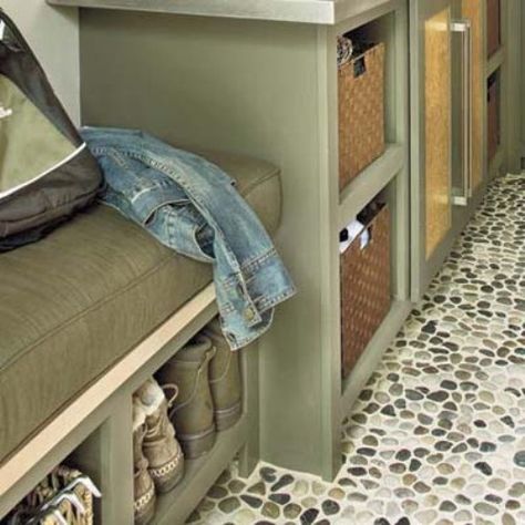 River Rock Floor, Rock Floor, Mudroom Flooring, Mud Room Entry, Pebble Floor, Mudroom Entryway, Mudroom Laundry Room, Pebble Tile, Welcome To My House