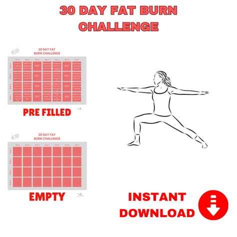 30 Day Fat Burn Workout Challenge - Printable Full Body Fitness Plan for Weight Loss | Home or Gym Exercises | Burn Calories & Get Fit Fast by RevolveFitness on Etsy Fat Burn Workout, Get Fit Fast, Burn Workout, Full Body Workout Plan, Gym Exercises, Fitness Plan, Printable Workouts, Build Lean Muscle, Fitness Challenge