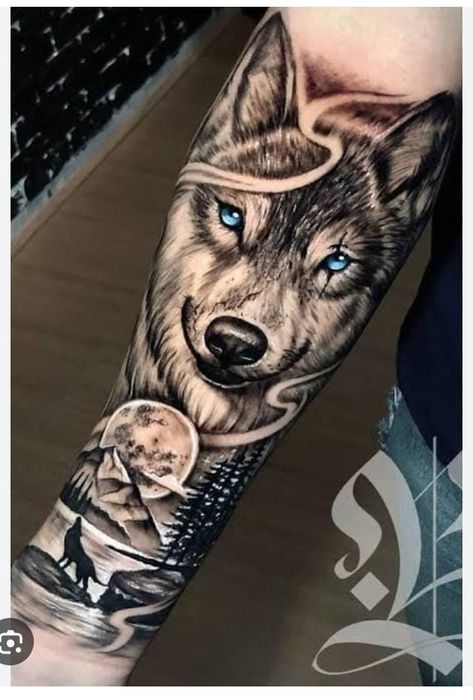 Wolf Girl Tattoos, Wolf Tattoo Forearm, Wolf And Moon Tattoo, Wolf Sleeve, Deer Tattoo Designs, Lion Art Tattoo, Wolf And Moon, Wolf Tattoos Men, Animal Sleeve Tattoo