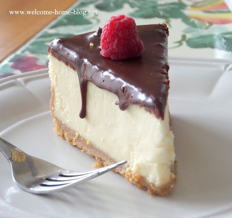 Welcome Home Blog: White Chocolate Cheesecake with  Ganache Topping Ganache Cheesecake, Cheesecake With Chocolate Ganache, Chocolate Ganache Cheesecake, Refrigerated Desserts, Lemon Meringue Cheesecake, Strawberry Pie Filling, Desserts Ideas, Blueberry Topping, Cheesecake Lovers