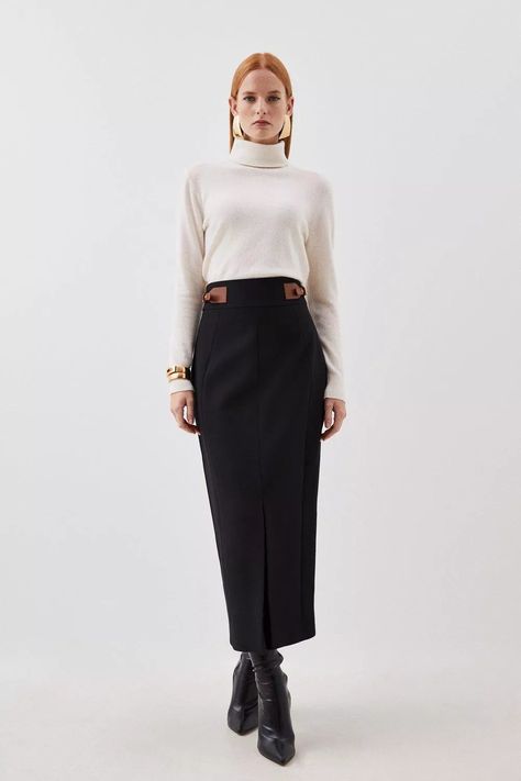 Plus Size Workwear, Two Piece Set Pants, Figure Dress, Hourglass Silhouette, Pencil Skirts, Black Midi Skirt, Year 2024, Karen Millen, Spring 2024