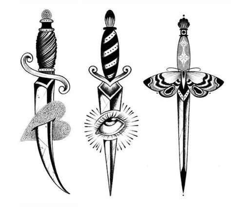 Knife Neck Tattoo, Curved Knife Tattoo, Dagger Through Skin Tattoo, Knife Chest Tattoo, Curved Dagger Tattoo, Forearm Dagger Tattoo, Dager Tattoos, Daggar Tattoo, Knife Tattoo Ideas