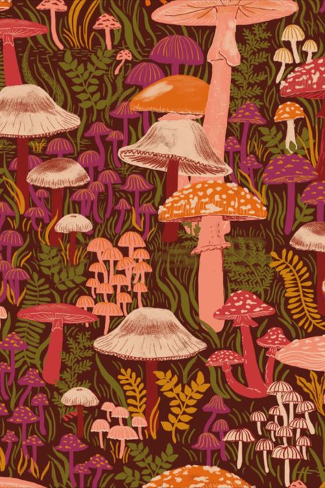 fungi mushroom seamless pattern Botanical Mushroom, Fungi Illustration, Mushroom Fabric, Warm Home Decor, Fall Kids, Transfer Paper, Surface Pattern Design, Surface Pattern, Urban Decay