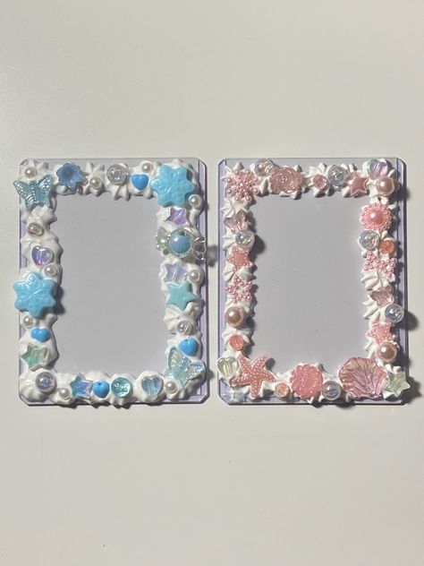 Kpop Frame Ideas, Decoden Picture Frame, Top Loaders Deco, Kpop Deco Toploader, Deco Toploader Ideas, Decoden Photocard, Decoden Frame, Cream Toploader, Top Loader Deco Kpop