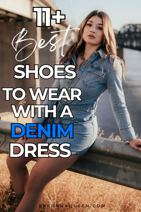 what to wear with a denim dress, what color shoes to wear with a denim dress, what type of shoes to wear with a denim dress, what shoes to wear with a denim dress, denim dress outfit ideas, denim dress ideas, denim dress outfits, denim dress what shoes #denimdress Style Jean Dress, Denim Dress Boots Outfit, Jean Dress Styling, How To Wear Denim Dress, How To Wear A Jean Dress, Denim Dress With Sneakers, Denim Dress With Tights, How To Style A Denim Dress Outfit Ideas, Demin Dresses Outfits