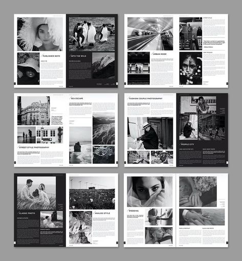 Photography Magazine Template InDesign. 14 Pages. Chinese Magazine Layout, Photo Magazine Layout Design, Landscape Magazine Layout, Photo Magazine Layout, Indesign Layout Templates, Booklet Photography, Photography Magazine Layout, Photography Magazine Design, Indesign Layout Inspiration