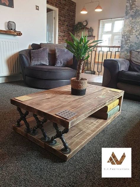 Made Coffee Table, Handmade Coffee Table, Industrial Coffee Table, Rustic Coffee Tables, Diy Coffee Table, Iron Pipe, Living Room Inspo, Rustic Industrial, Living Room Coffee Table