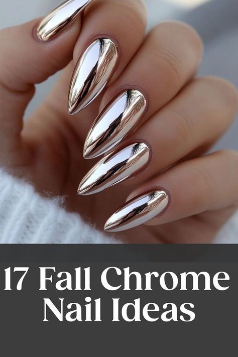 Explore the latest trend in nail art with stunning fall chrome nails designs. Get inspired by the gorgeous fall chrome nail colors to elevate your autumn look. From classic hues to bold shades, these fall chrome nail ideas are perfect for adding some extra glamour to your style. Embrace the season with chic and trendy fall chrome nails that will make your manicure stand out from the rest. Whether you prefer a subtle shimmer or a metallic finish, these fall chrome nails are sure to make a stateme November Nails Fall Chrome, Fancy Chrome Nails, Gold Chrome Manicure, Trendy November Nails, Copper Nail Designs Art Ideas, Holiday Nails With Chrome, Glazed Nails Design, Ombré Chrome Almond Nails, Gold Chrome Nails Square