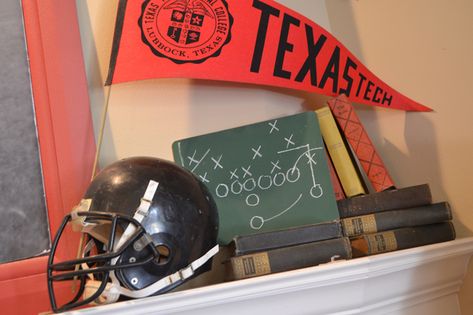 Football Mantle | barque & bite Football Mantle, Mantle Decorations, Mantle Display, Football Party Decorations, Fall Mantle Decor, Mantle Ideas, Football Decor, Holiday Mantle, Fireplace Mantle Decor