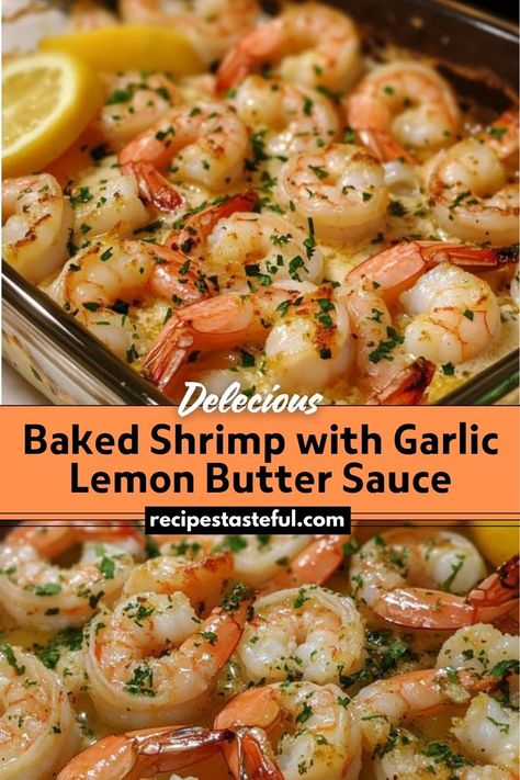 A quick and flavorful dish featuring large shrimp baked in a zesty garlic butter sauce with fresh lemon juice and a hint of heat. Perfect for a weeknight meal or an impressive appetizer. Butter Sauce For Shrimp, Lemon Butter Shrimp, Garlic Lemon Butter Sauce, Shrimp With Garlic, Buttered Shrimp Recipe, Lemon Garlic Butter Shrimp, Lemon Shrimp, Lemon Garlic Shrimp, Shrimp Sauce