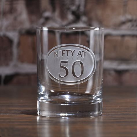 Engraved 50th Birthday Whiskey Glass is a great birthday gift for that special 50 year old man or woman to help them celebrate this milestone birthday in style. Deeply carved using our sand carving technique, each whiskey, scotch, bourbon glass is meticulously custom made to order making it the perfect gift for those seeking unique gift ideas for whiskey lovers - men and women alike. At 3.6" high x 3.4" wide, our whiskey glasses and scotch glasses hold 11 oz. A set of these etched whiskey glasse Promo Gifts, Bar Glasses, Personalized Gifts For Men, Whiskey Glass, Whiskey Glasses, Personalised Gifts For Him, Milestone Birthday, Beer Mugs, Engraved Gifts