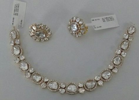 Polki Designer Jewellery, Polki Diamond Necklace Bridal Sets, Diamond Wedding Jewelry Indian, Polki Diamond Earrings, Polki Diamond Jewellery, Diamond Polki Necklace, Uncut Jewellery, Polki Choker Set, Kundan Polki Necklace